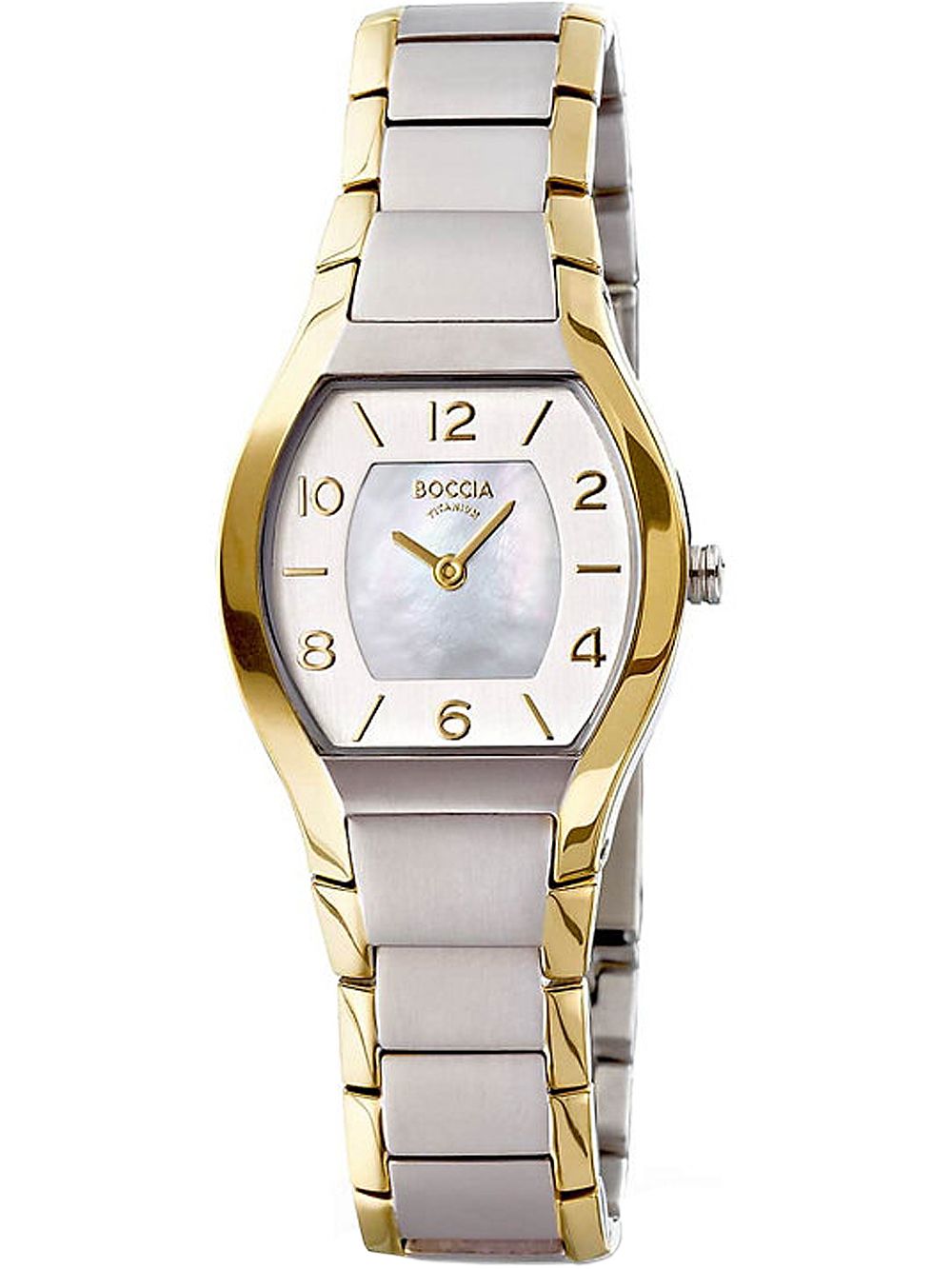 Boccia Damenarmbanduhr bicolor mit Perlmuttzifferblatt, gold- und silberfarbene Glieder