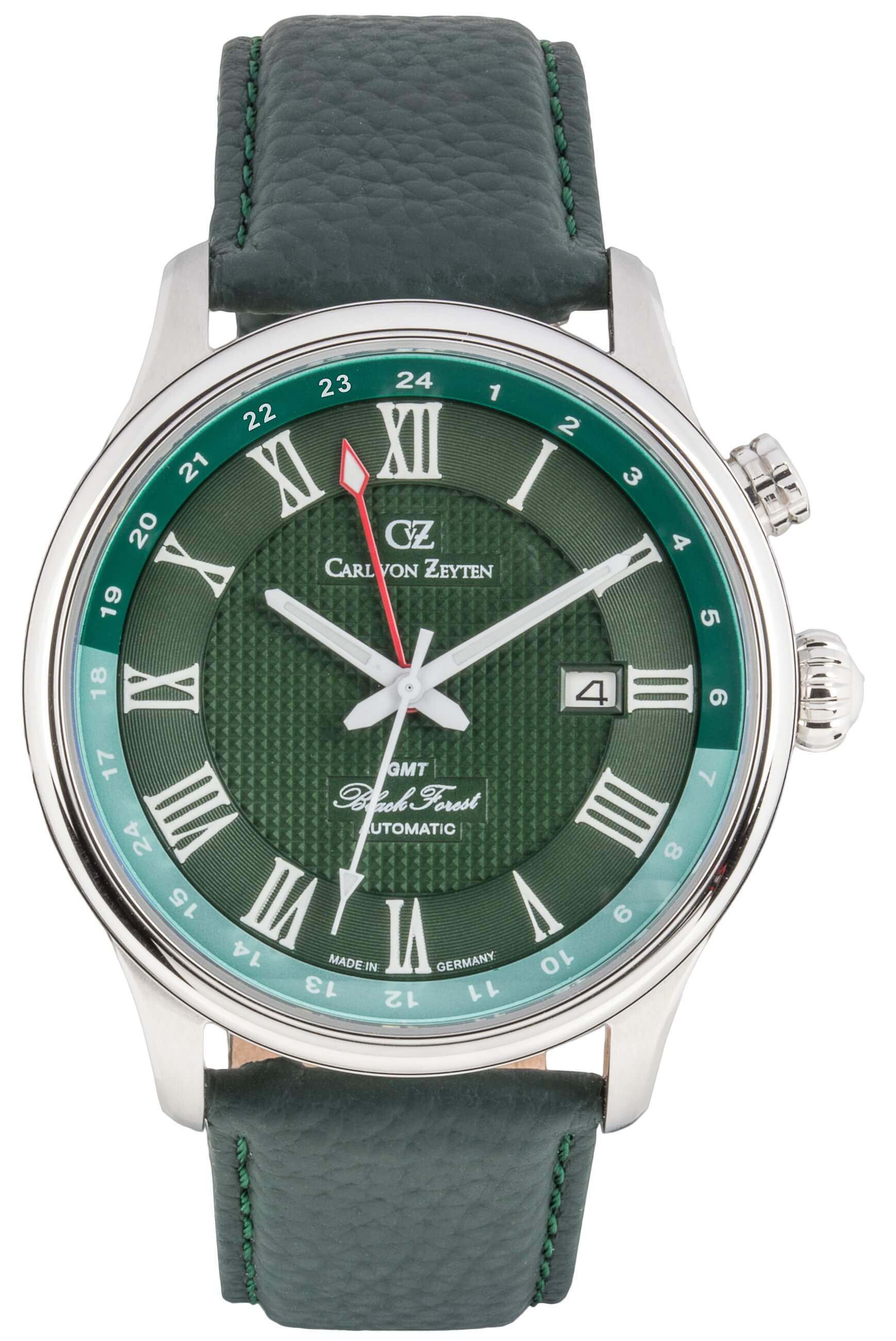 Carl von Zeyten Herrenuhr mit grünem Zifferblatt, Lederband und Saphirglas