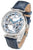 Herrenuhr mit blauem Lederarmband und Skelettzifferblatt, blau akzentuierten Zeigern