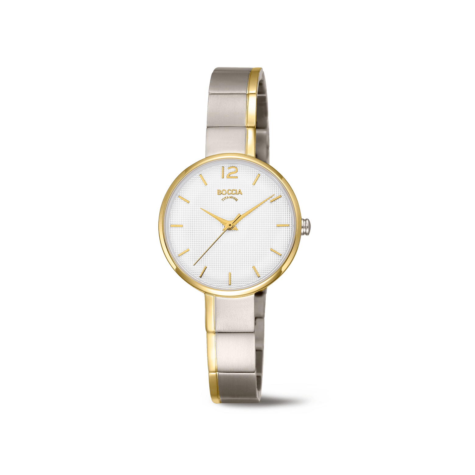 Boccia Damenarmbanduhr aus Reintitan, zweifarbig silber/gold, rundes Zifferblatt