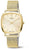 Damarmbandur med guldfärgat hölje och mesharmband, krämfärgad urtavla.