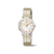 Damenuhr mit teilvergoldetem Armband, weißem Perlmuttzifferblatt und schlichten Zeigern