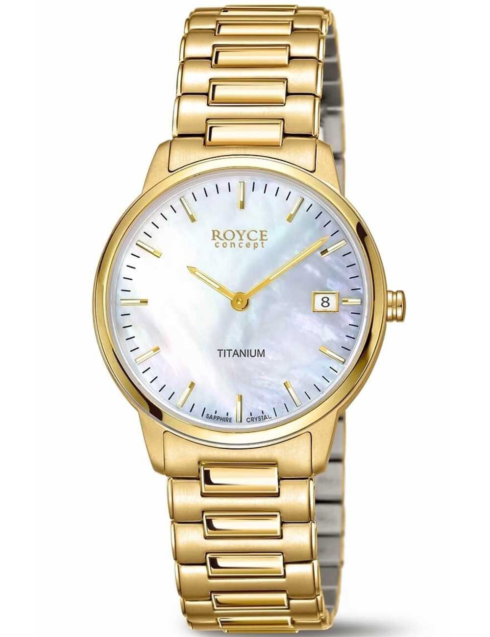 Bicolor Damenarmbanduhr Boccia Royce mit weißem Zifferblatt und Datumsfenster, Titanarmband