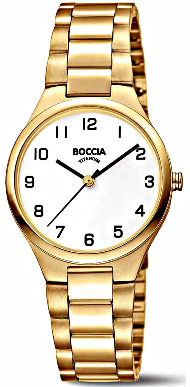Guldpläterad BOCCIA damklocka med rund urtavla och armband i metall