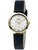 Damen-Armbanduhr mit schwarzem Lederarmband, goldfarbigem Gehäuse und weißem Zifferblatt