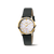 Damen-Armbanduhr mit schwarzem Lederarmband, Solar, rundes Gehäuse teilvergoIldet, weißes Zifferblatt