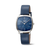 Damenarmbanduhr Boccia mit blauem Lederband, blauem Zifferblatt und silbernem Gehäuse