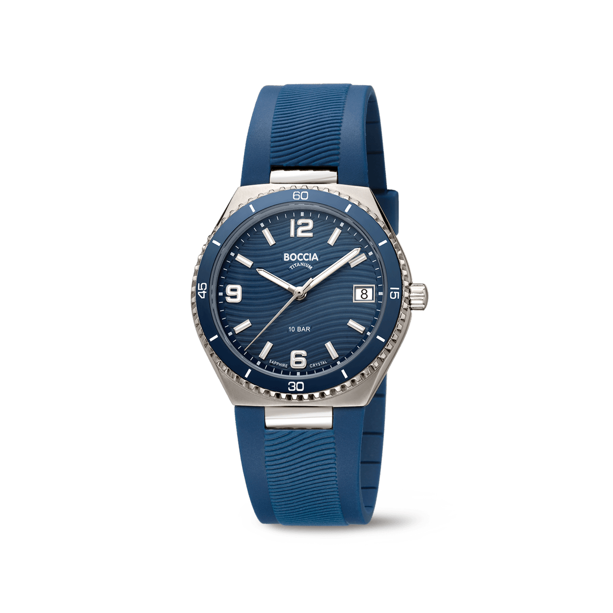 Damenarmbanduhr mit blauem Zifferblatt, Datumsanzeige und blauem Kautschukband