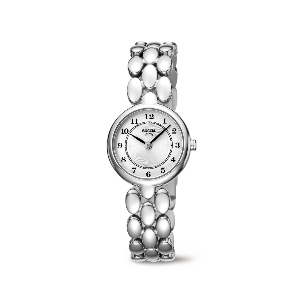 Boccia Damenarmbanduhr mit silbernem Gliederarmband und rundem Zifferblatt