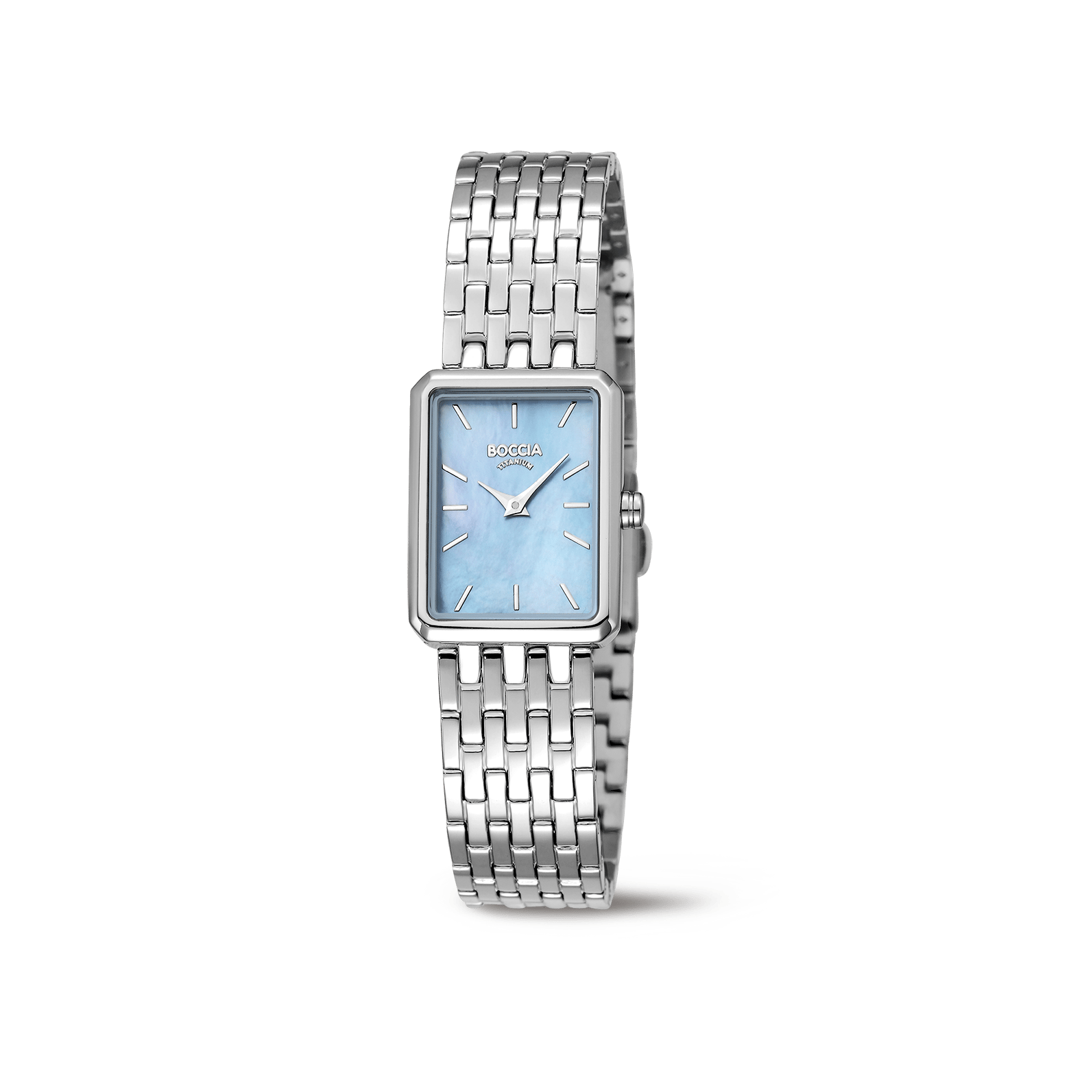 Boccia Damenarmbanduhr mit Metallarmband und blauem Perlmuttzifferblatt