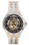 Bicolor-Herrenuhr mit Skelettzifferblatt, schwarzem Rand, Metallarmband, Saphirglas