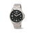 Herrenarmbanduhr Boccia mit schwarzem Zifferblatt, silbernem Metallarmband und Datum