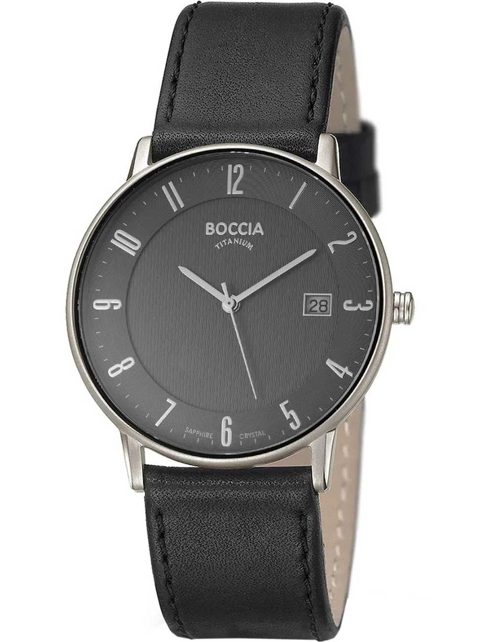 Boccia Herrenarmanduhr mit anthrazitfarbenem Ziffernblatt und schwarzem Lederarmband
