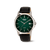 Herrenarmbanduhr Boccia mit Saphirglas: dunkles Lederband, grünes Zifferblatt, Titan-Look.