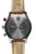 Herrenuhr mit beigem Lederarmband, Edelstahlgehäuse hinten mit Prägung, rote Krone