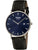Herrenarmbanduhr mit blauem Zifferblatt, schwarzem Lederarmband und Titan-Gehäuse