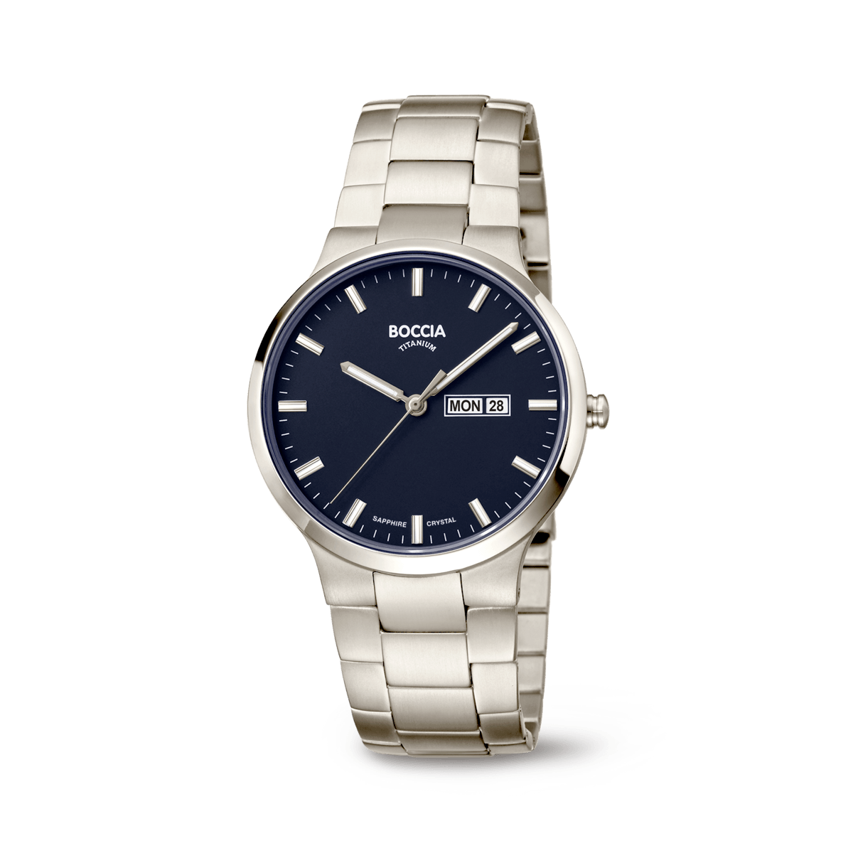 Herren-Armbanduhr Boccia mit Saphirglas, blauem Zifferblatt und Datumsanzeige