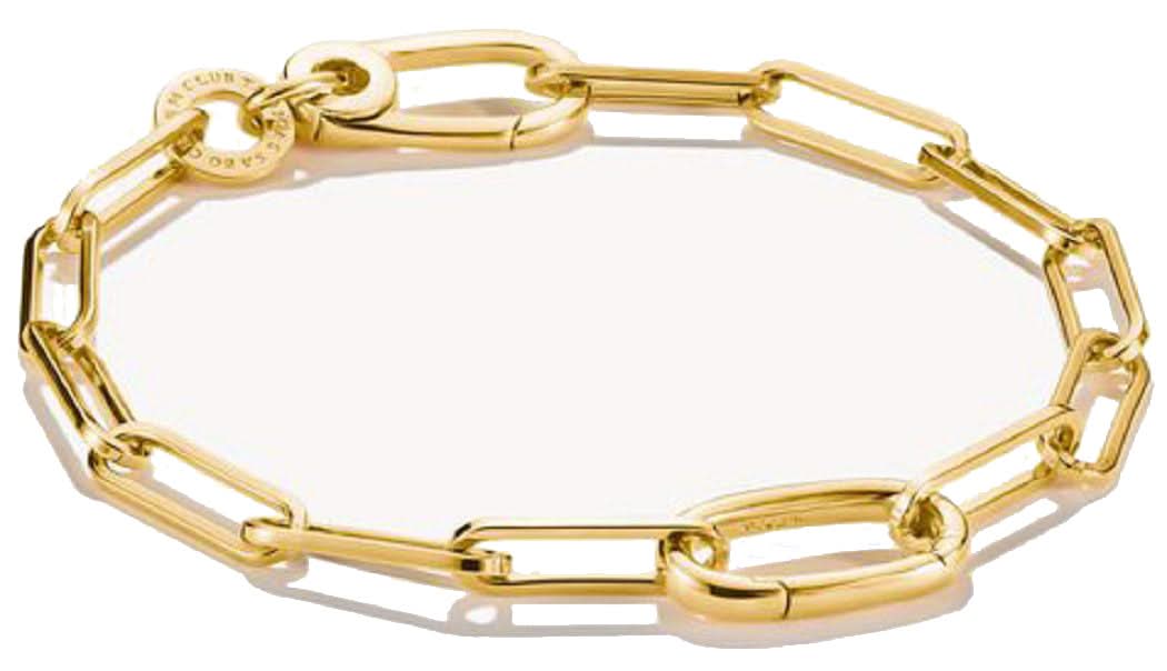 Förgyllt länkararmband med rektangulära länkar och rund berlock