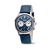 Herrenarmbanduhr mit blauem Lederarmband, rundem Zifferblatt und Chronographen-Zählern
