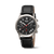 Herrenarmbanduhr mit schwarzem Lederband, schwarzem Chronographenzifferblatt und roten Zeigern
