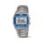Herren-Armbanduhr mit digitalem Chronographen, silberfarbenes Gehäuse, blau hinterlegtes Display