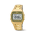 Goldfarbene Armbanduhr mit Metallarmband, digitalem Display und Chronograph/Alarm in Frontansicht