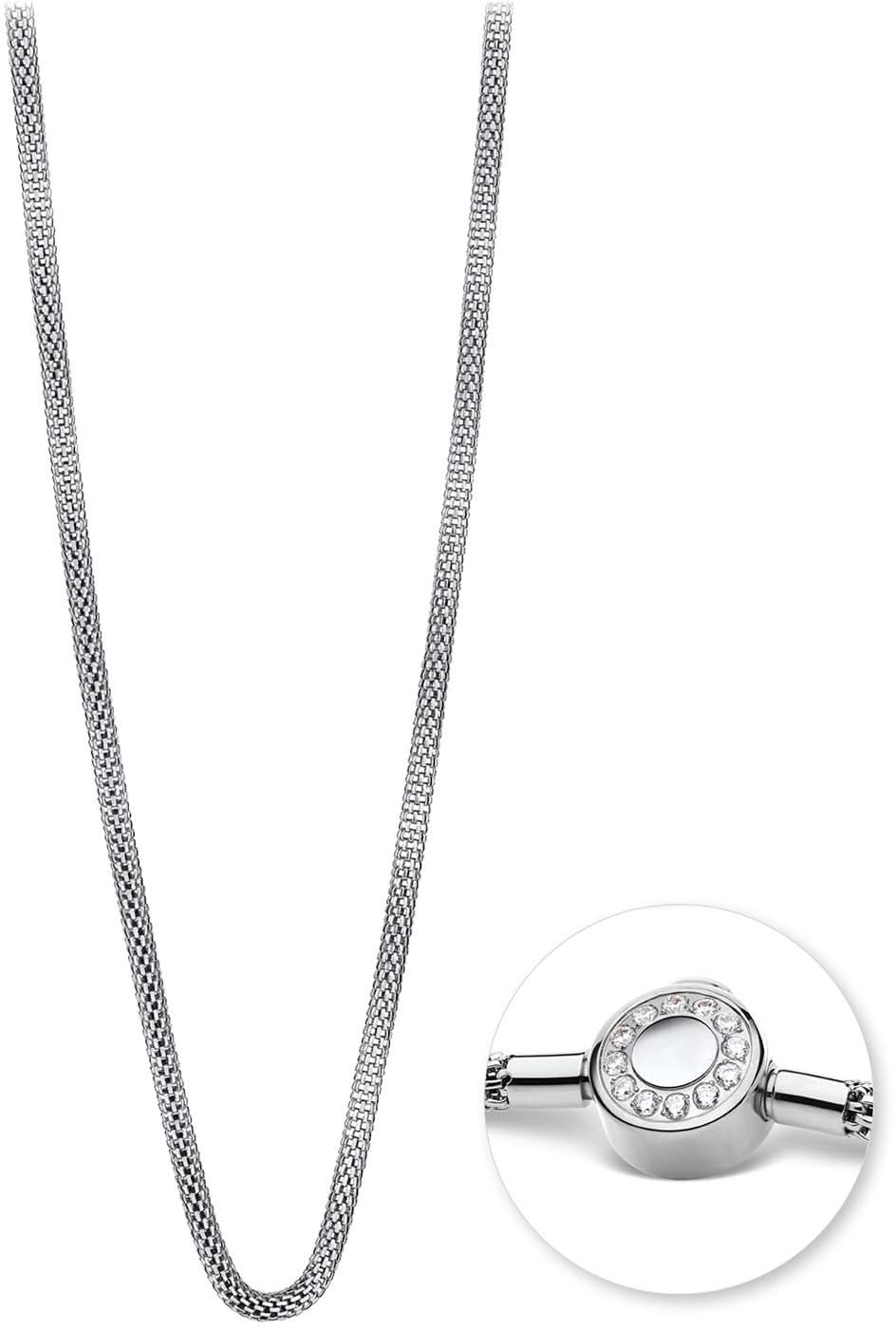 Halsband i rostfritt stål från Bering Jewelry med runt hänge och stenar