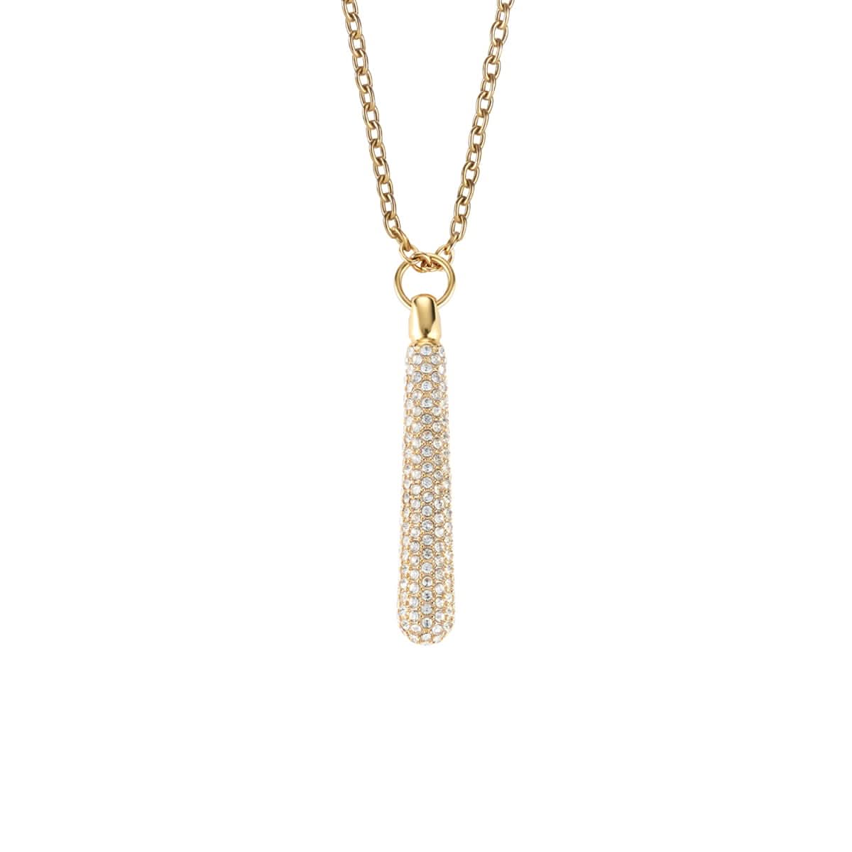 Guldpläterat halsband med cylindriskt pavé-hänge, blankt