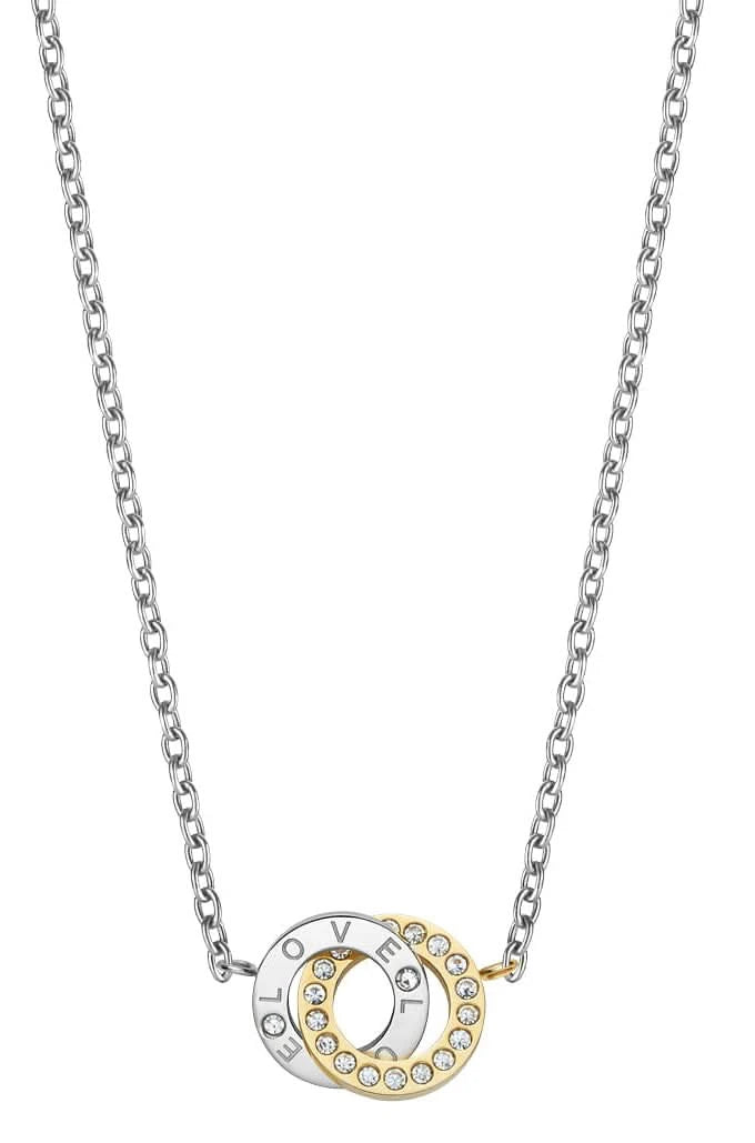 Bering halsband med silverfärgat kedja och rund berlock med zirkonia