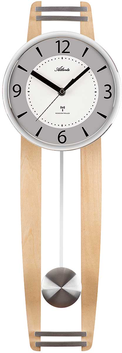 Holz väggklocka med rund vit urtavla, svarta siffror och smala visare