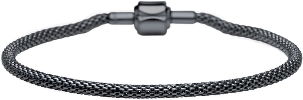 Stålarmband med flätat mörkt band och snäpplås, 190 mm