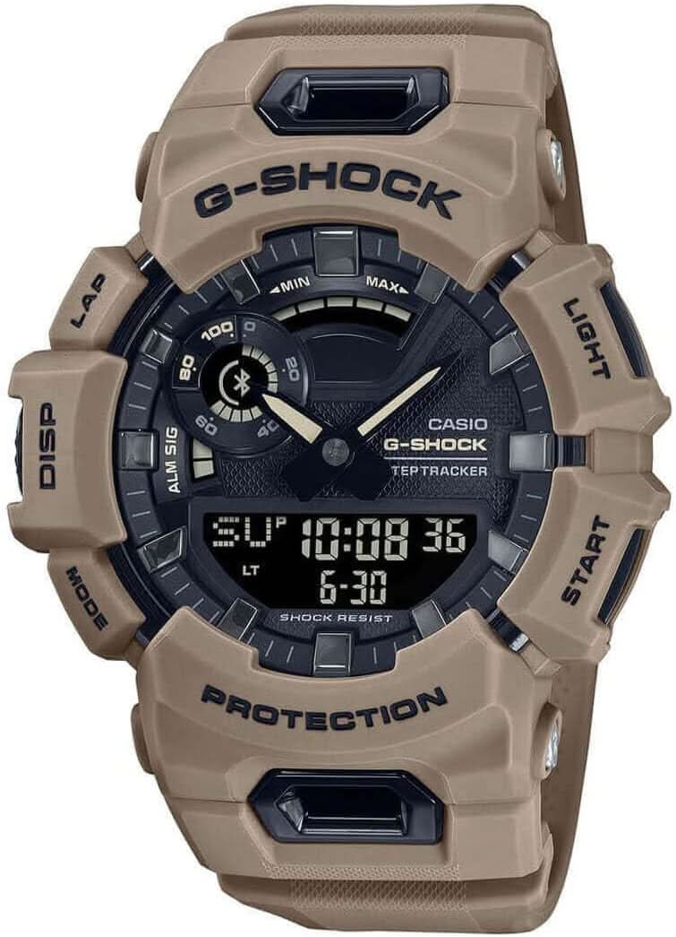 G-Shock herrklocka med beige boett, analog-digital display och gummiarmband