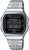 Casio stegräknare-klocka med metallarmband, svart urtavla och silverfärgade boettkanter