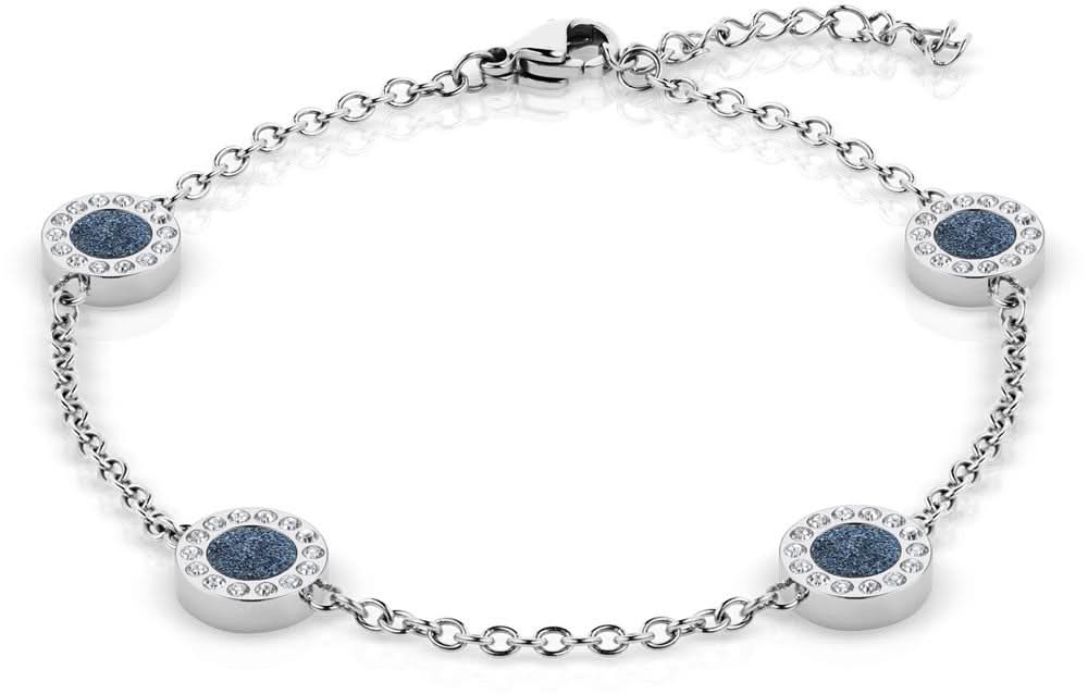 Bering armband i rostfritt stål med ovala blå steninlägg och länkkedja
