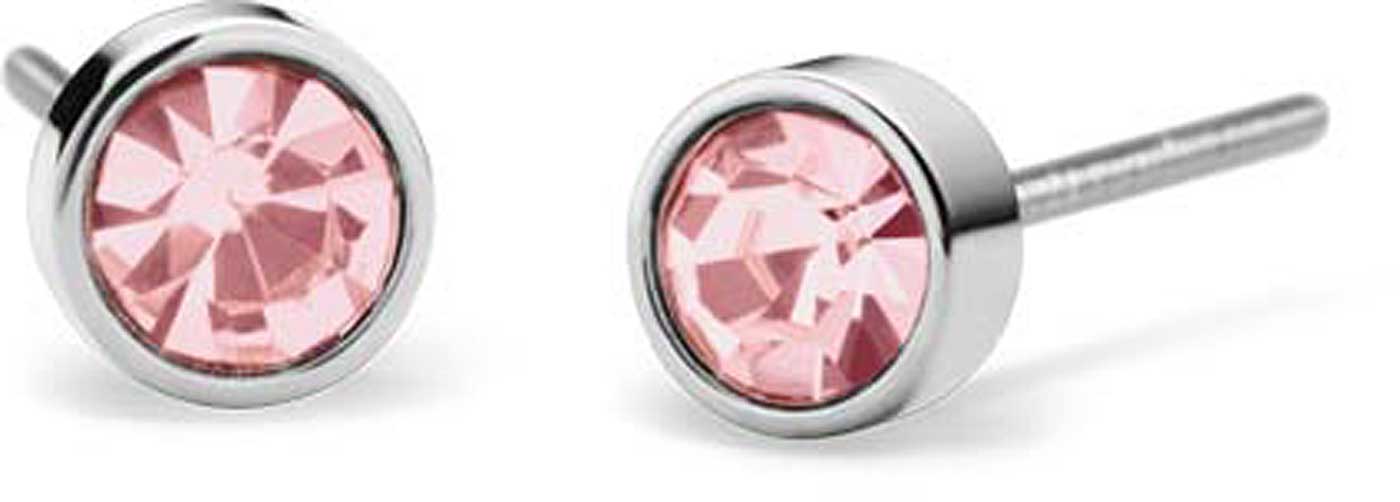 Örhängen i silver med rund rosa sten och slät infattning