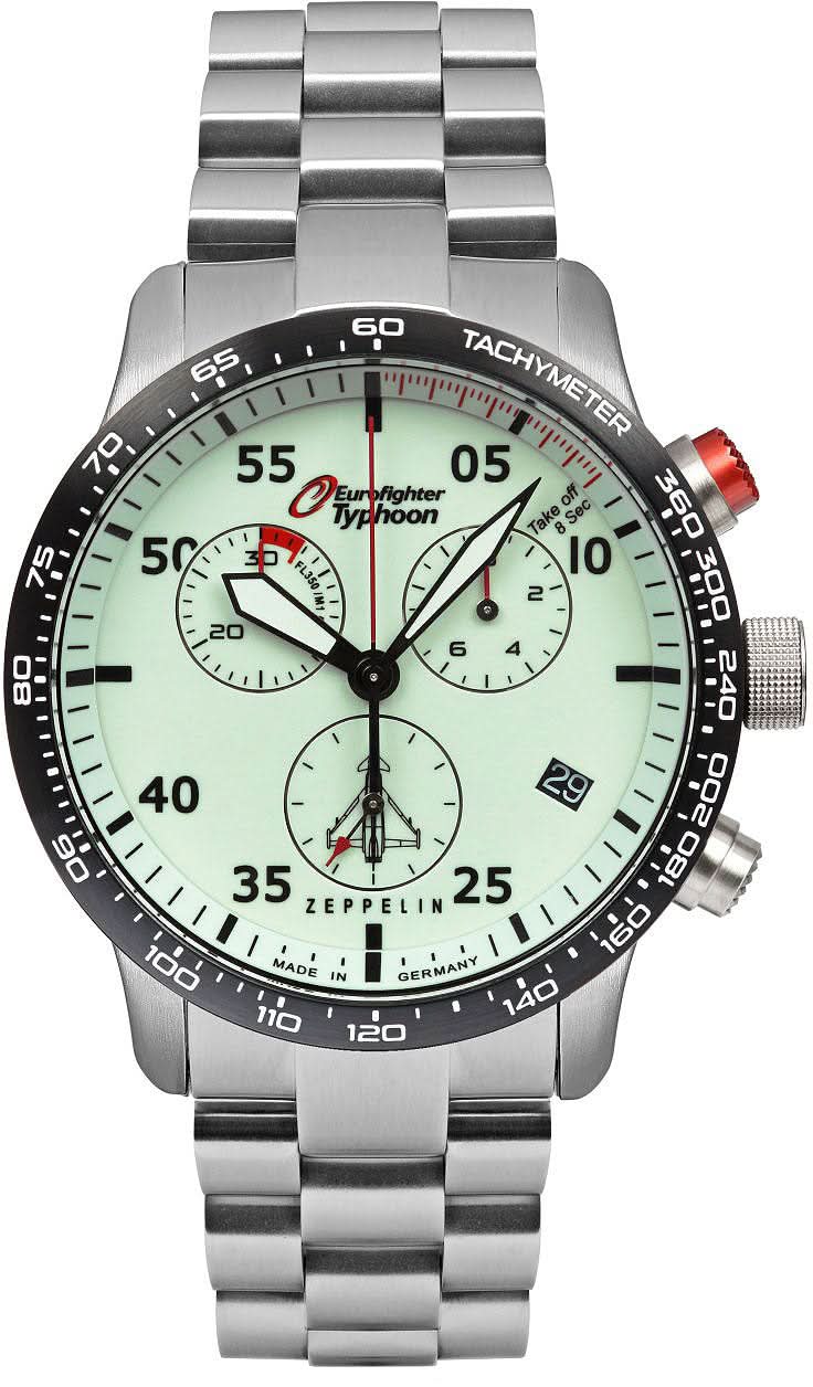 Herrklocka med silverfärgat metallarmband, vit urtavla och tachymeter-bezel