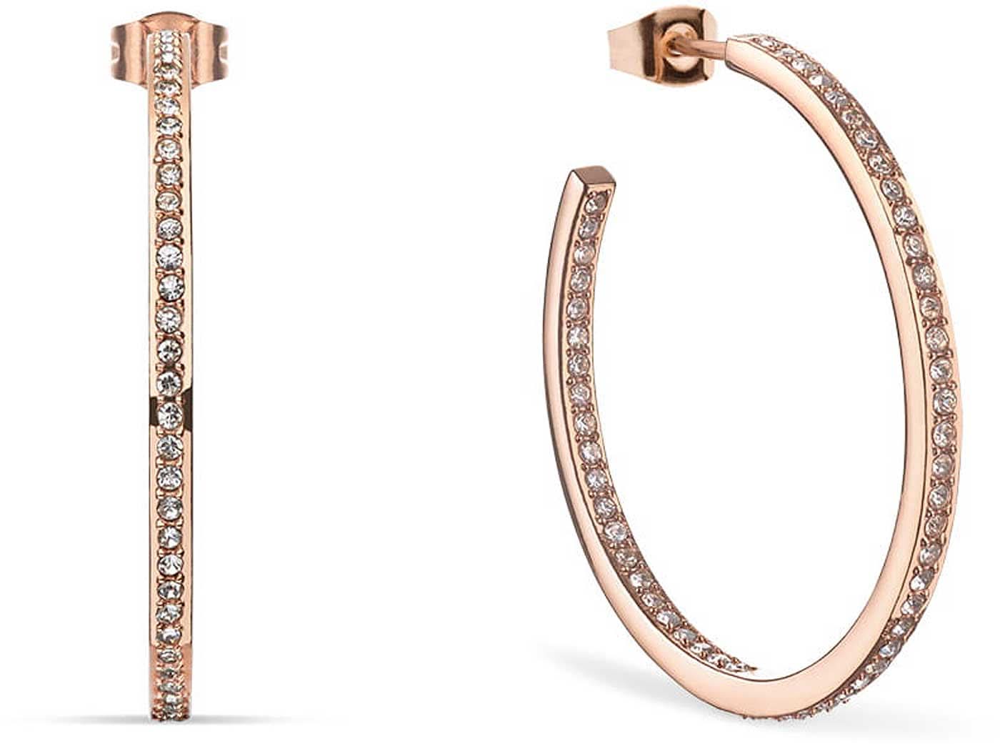 Roséguldpläterade örhängen i rostfritt stål med stenar i pavé-stil, oval bygel