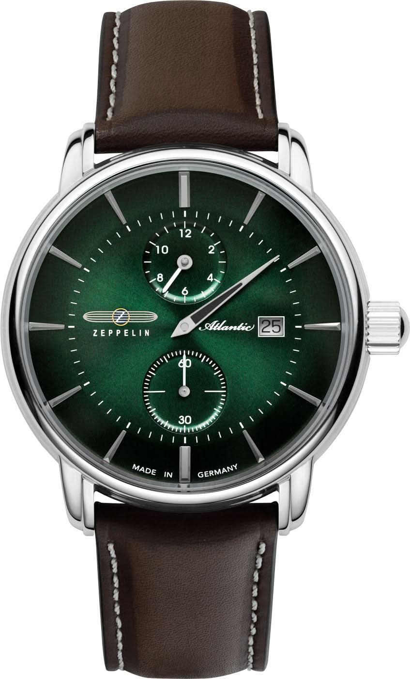 Zeppelin herrars automatiska armbandsur: grön urtavla, brunt läderarmband