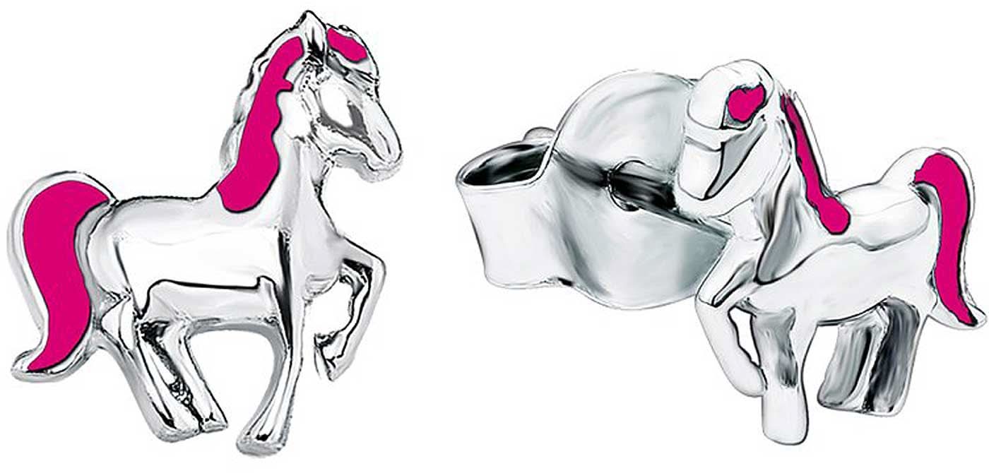 Örhängen i 925 sterling silver med häst, silverfärgad och rosa emaljerad