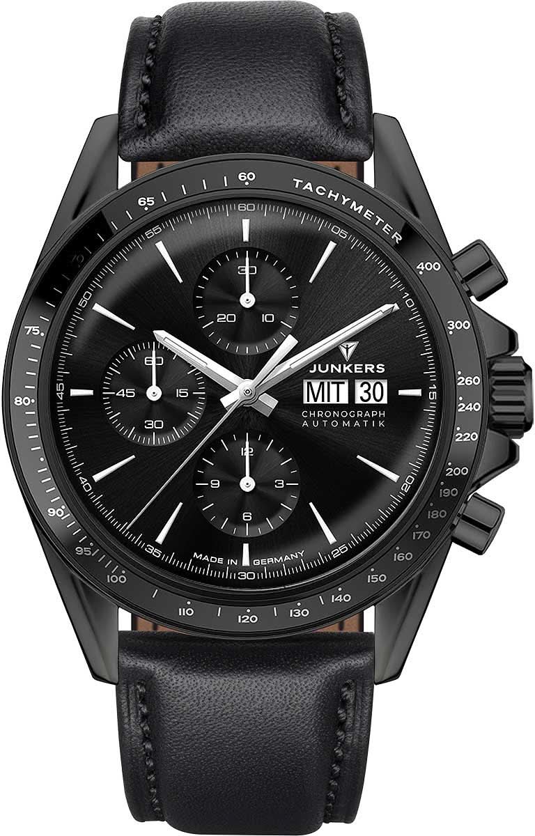 Junkers herrur med svart urtavla, tachymeter och svart läderband