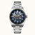Herrenarmbanduhr mit silberfarbenem Edelstahlarmband und blauem Skelettzifferblatt, Automatik