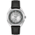 Bulova Herrenarmbanduhr: schwarzes Lederarmband, silbernes Gehäuse, graues Zifferblatt