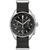 Herrarmbandsur med svart urtavla och svart läderarmband, tachymeter-ring, kronograf