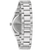 Bulova Damenuhr Seitenansicht: silberfarbenes Edelstahlgehäuse und Armbandglied