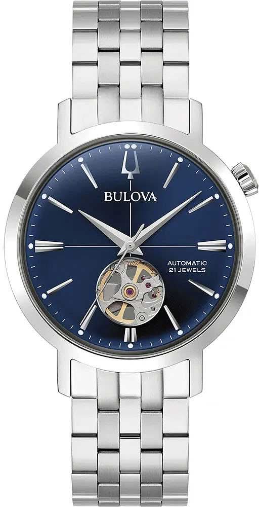 Bulova herrur med blå urtavla och armband i rostfritt stål