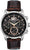 Bulova herrklocka med brunt läderarmband, skeletterad urtavla och boett i silver