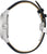 Herrarmbandsur med silverfärgat rostfritt stålhölje och svart läderarmband, sidovy