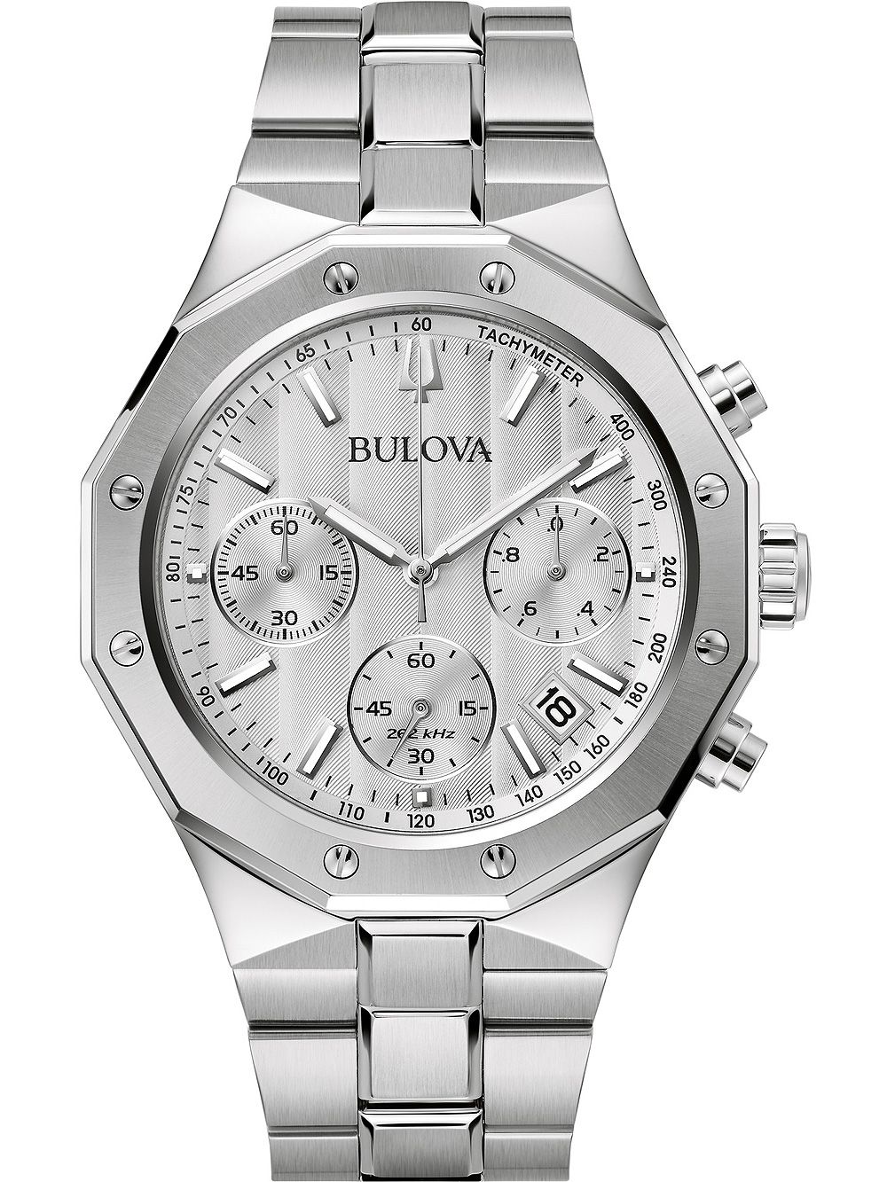 Edelstahl-Chronographenarmbanduhr mit silbernem Zifferblatt
