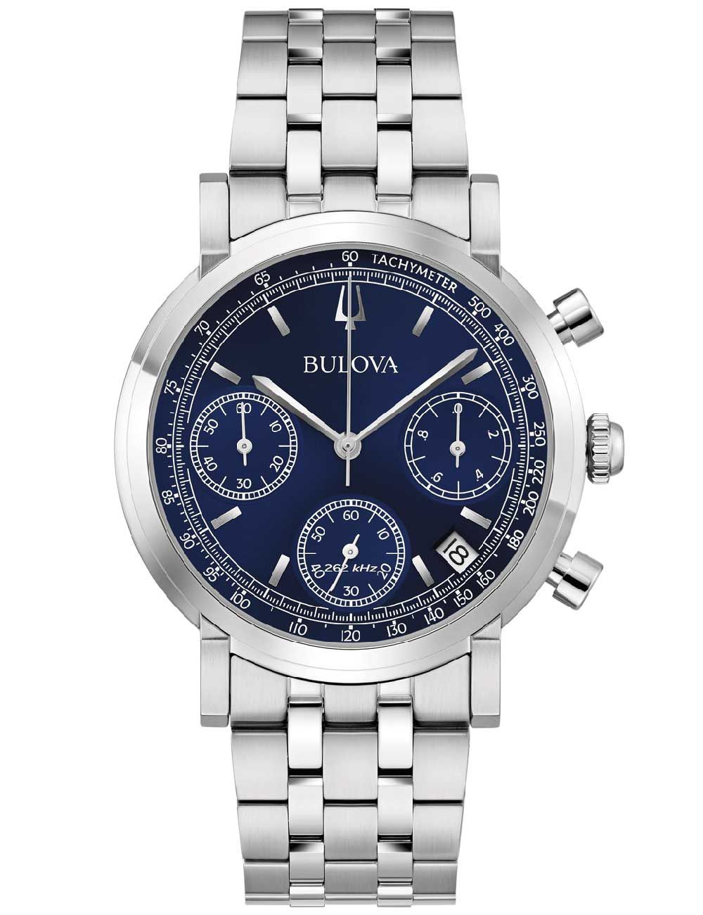 Bulova Herren-Chronographarmbanduhr mit blauem Zifferblatt und Edelstahlarmband