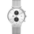 Herrenarmbanduhr mit Chronograph: silbernes Milanaise-Armband, weißes Zifferblatt, Datum